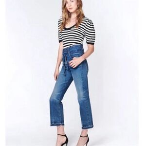 Veronica Beard Womens Blue Marlene 12'' Corset Cotton High Rise Cropped Jeans 28